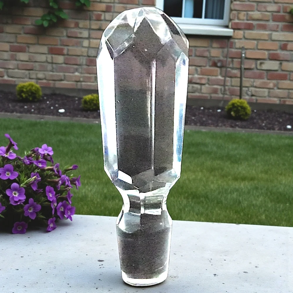 Vintage Hand Cut Crystal Bottle Stopper Wine Cork Clear Heavy Mid Century Modern